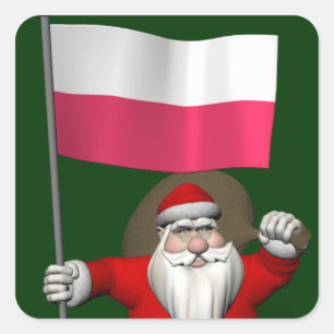 Santa Claus With Flag Of Poland Square Sticker