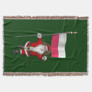 Santa Claus With Flag Of Poland Throw Blanket
