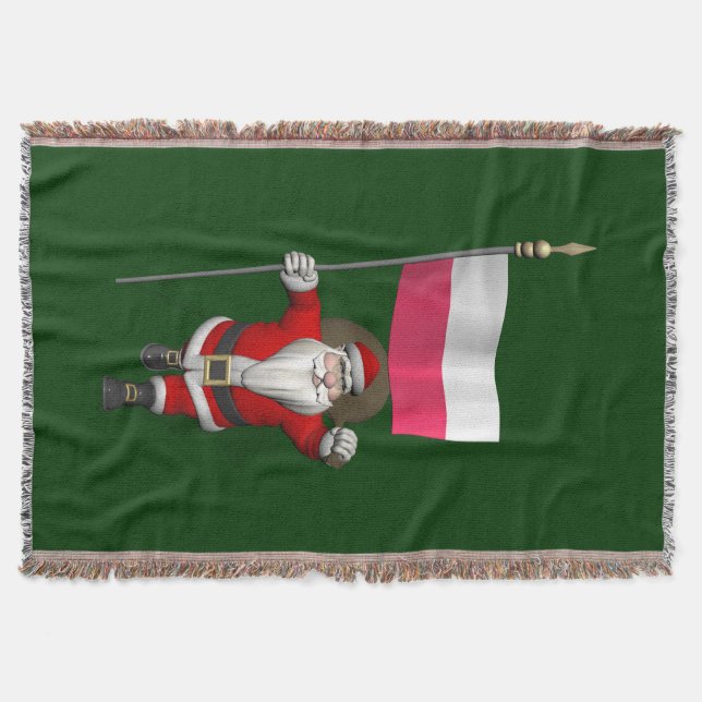 Santa Claus With Flag Of Poland Throw Blanket (Front)