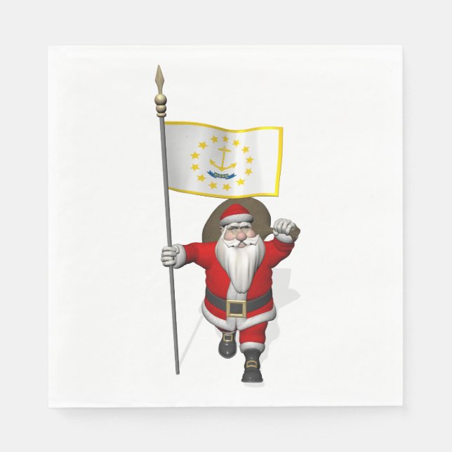 Santa Claus With Flag Of Rhode Island Napkin (Front)