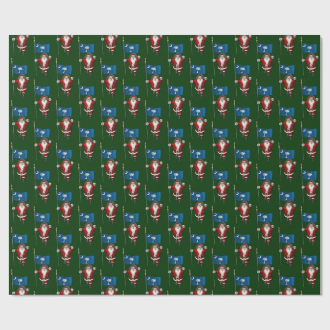 Santa Claus With Flag Of South Carolina Wrapping Paper (Flat)