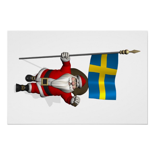 Santa Claus With Flag Of Sweden Poster (Front)