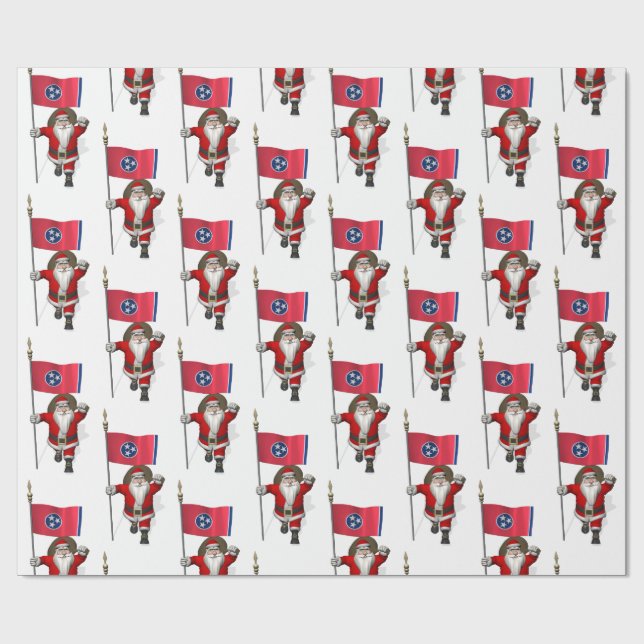 Santa Claus With Flag Of Tennessee Wrapping Paper (Flat)