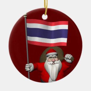 Santa Claus With Flag Of Thailand Ceramic Ornament