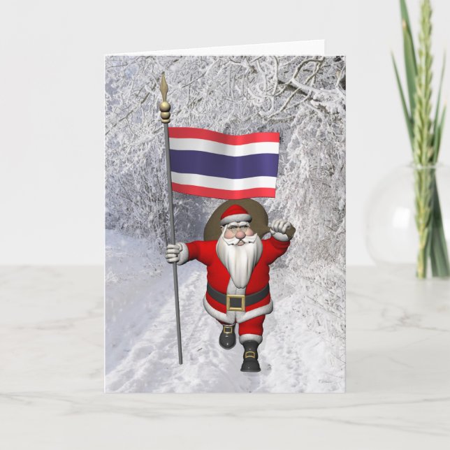 Santa Claus With Flag Of Thailand Holiday Card (Front)