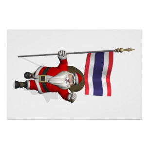Santa Claus With Flag Of Thailand Poster