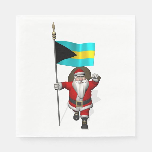 Santa Claus With Flag Of The Bahamas Napkin (Front)