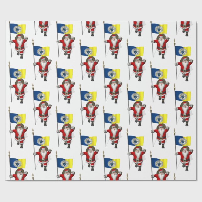 Santa Claus With Flag Of Trenton NJ Wrapping Paper (Flat)