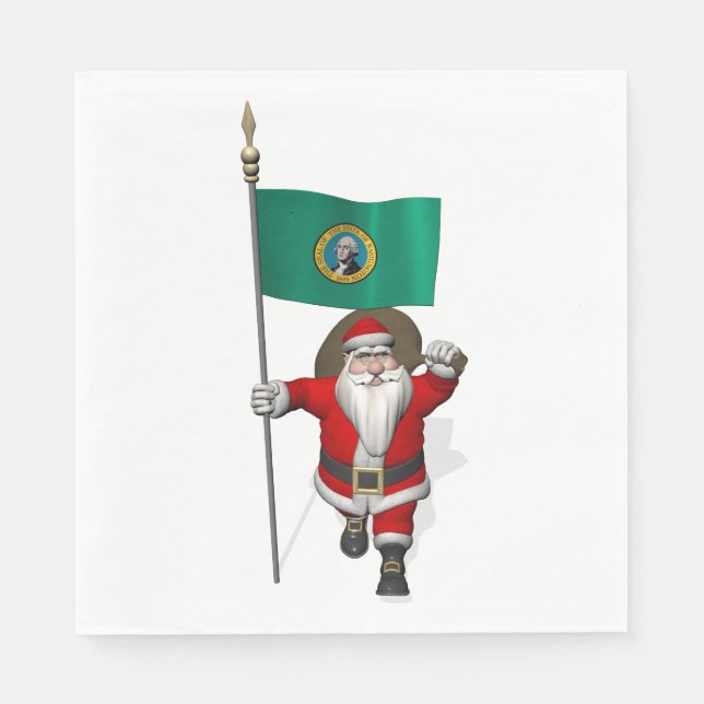 Santa Claus With Flag Of  Washington Napkin (Front)