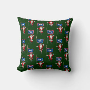 Santa Claus With Flag Of Wyoming Throw Pillow