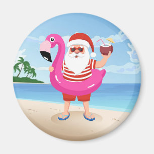 Santa Claus with flamingo inflatable ring Magnet