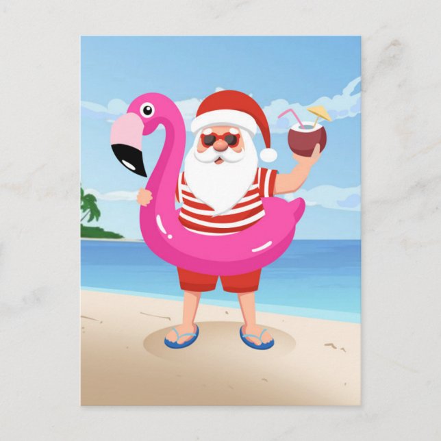 Santa Claus with flamingo inflatable ring Postcard (Front)