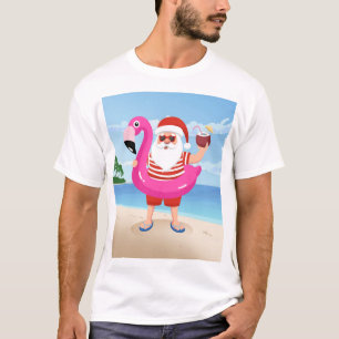 Santa Claus with flamingo inflatable ring T-Shirt