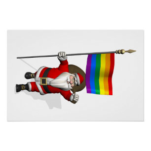Santa Claus With Gay Pride Rainbow Flag Poster