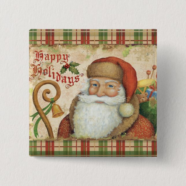 Santa Claus with Gifts 2 Inch Square Button (Front)