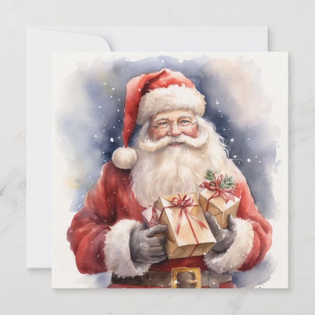 Santa Claus with Gifts and Cheer Holiday Card (Front)