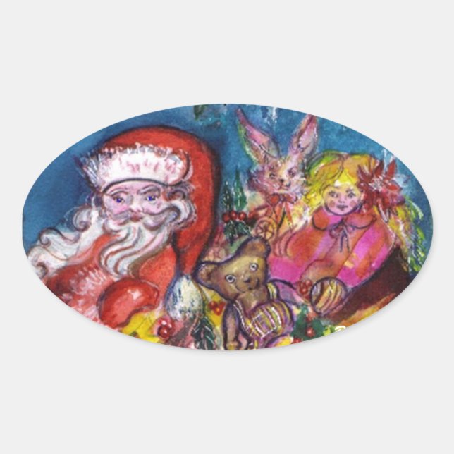 SANTA CLAUS WITH GIFTS OVAL STICKER (Front)