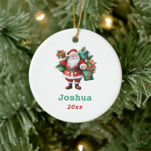 Santa Claus with Gifts Personalize Ceramic Ornament