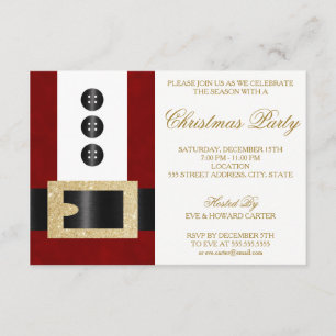Santa Claus with Glitter Belt   Party Invitation