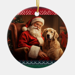 Santa Claus with Golden Retriever Ceramic Ornament
