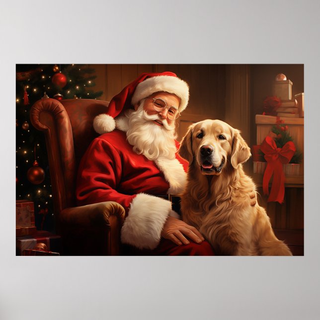 Santa Claus with Golden Retriever Poster (Front)