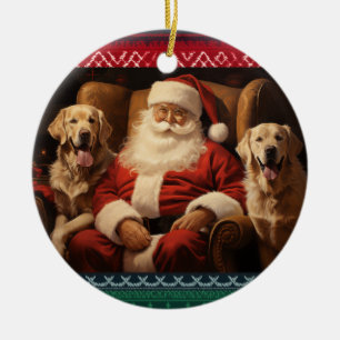 Santa Claus with Golden Retrievers Ceramic Ornament