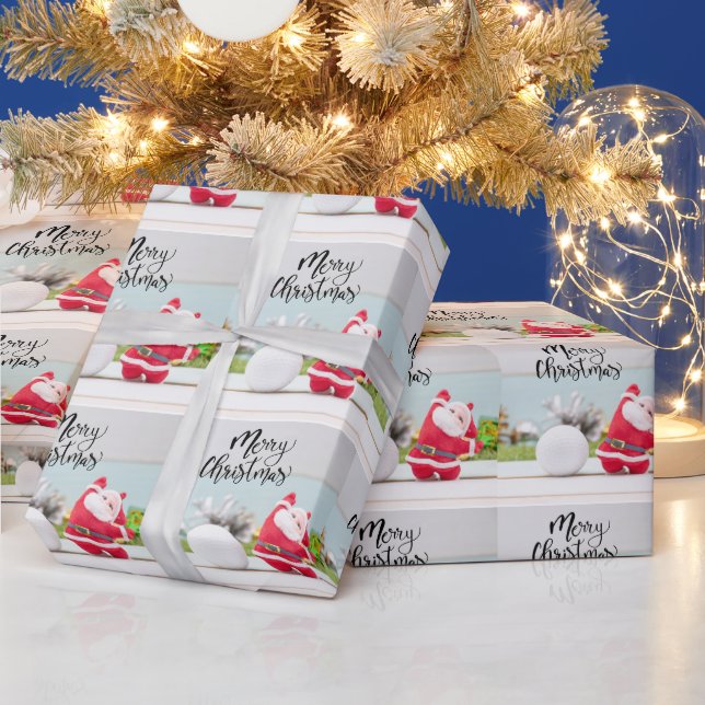 Santa Claus with golf ball for Christmas Wrapping Paper (Holidays)