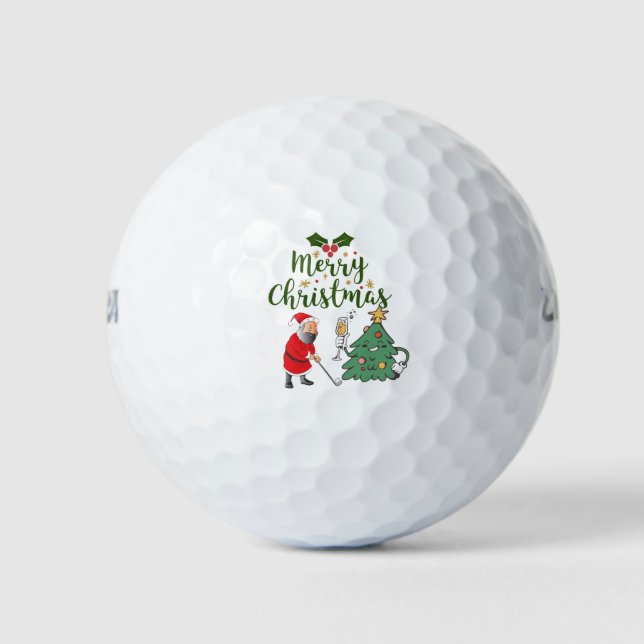 Santa Claus with golf ball Merry Christmas golfer  (Front)