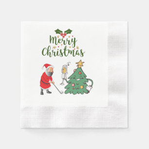 Santa Claus with golf ball Merry Christmas golfer  Napkin