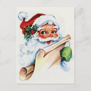 Santa Claus with his Christmas list scroll Postcard