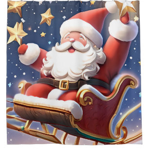 Santa Claus with his sleigh flying among the stars