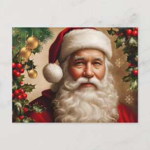 Santa Claus with Holly Berry, Christmas Ornaments Holiday Postcard