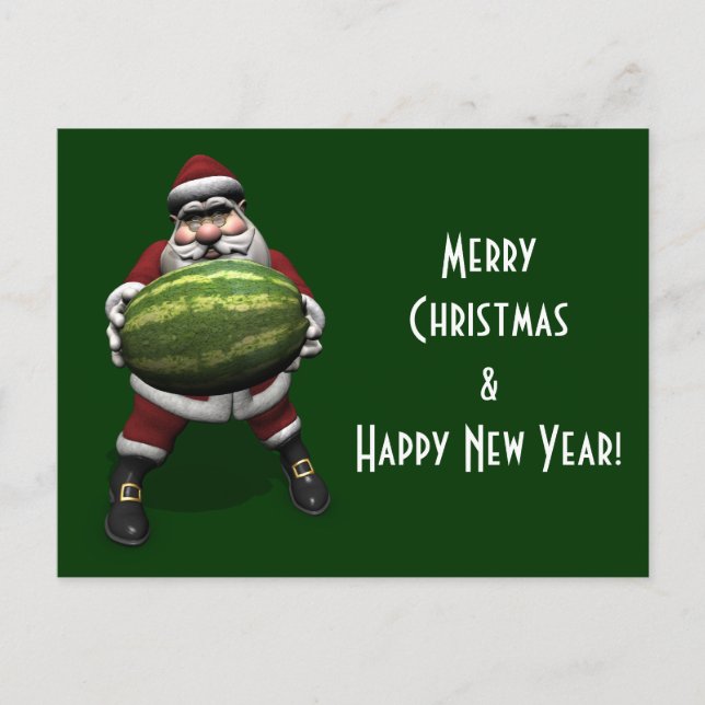 Santa Claus With Huge Watermelon Holiday Postcard (Front)
