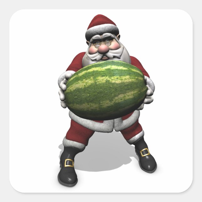Santa Claus With Huge Watermelon Square Sticker (Front)