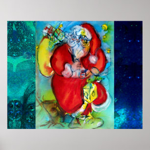 SANTA CLAUS WITH LANTERN IN CHRISTMAS NIGHT POSTER