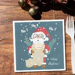 Santa Claus with List Blue Holiday Paper Napkin