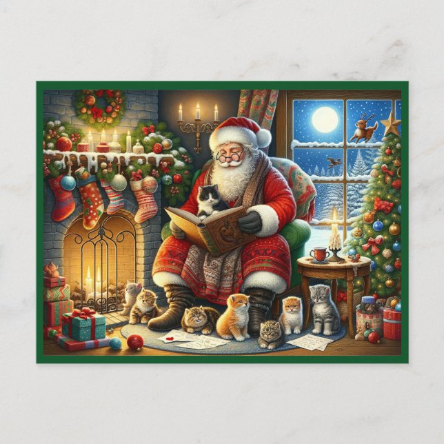 Santa Claus with little kittens Holiday Postcard (Front)