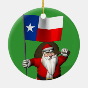 Santa Claus With Lone Star Flag Ceramic Ornament