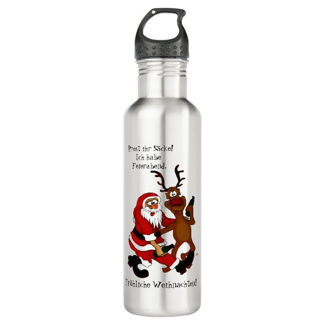 Santa Claus with moose - frohes Fest 710 Ml Water Bottle (Front)