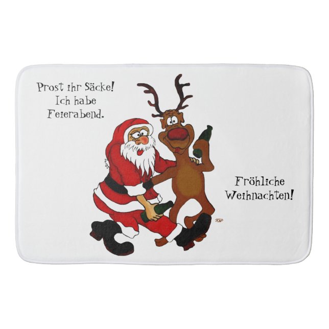 Santa Claus with moose - frohes Fest Bath Mat (Front)