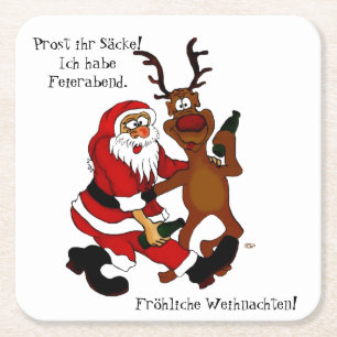 Santa Claus with moose - frohes Fest Square Paper Coaster