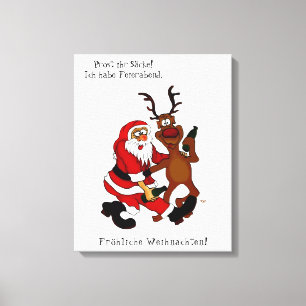 Santa Claus with moose - Happy Christmas Canvas Print