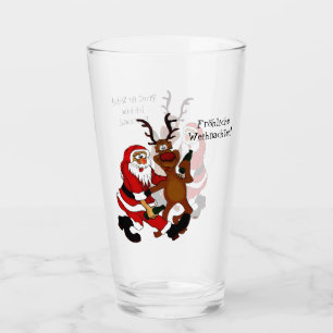 Santa Claus with moose - Happy Christmas Glass