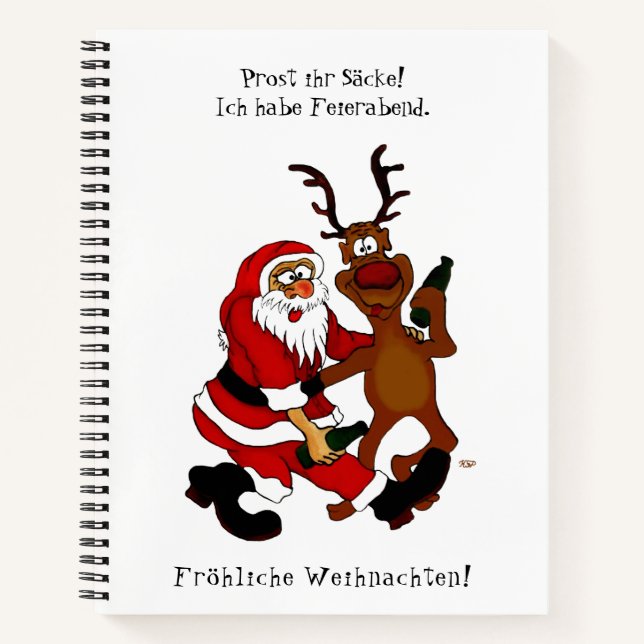 Santa Claus with moose - Happy Christmas Notebook (Front)