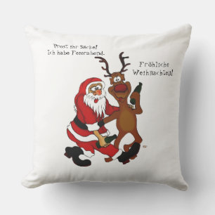 Santa Claus with moose - Happy Christmas Outdoor Pillow
