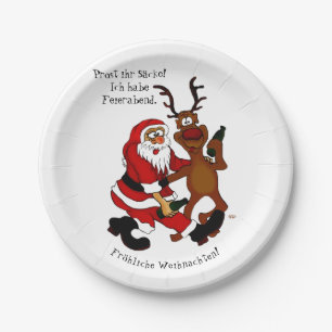 Santa Claus with moose - Happy Christmas Paper Plate