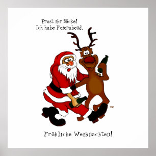 Santa Claus with moose - Happy Christmas Poster