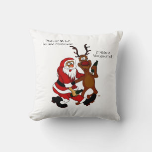 Santa Claus with moose - Happy Christmas Throw Pillow
