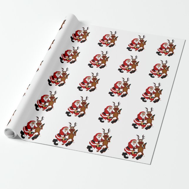 Santa Claus with moose Wrapping Paper (Unrolled)