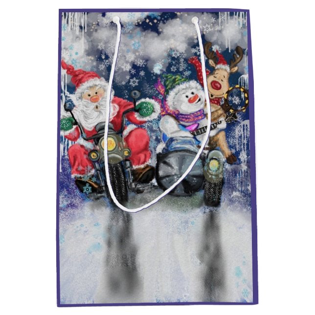 Santa Claus with Motorcycle Gift Bag (Front)